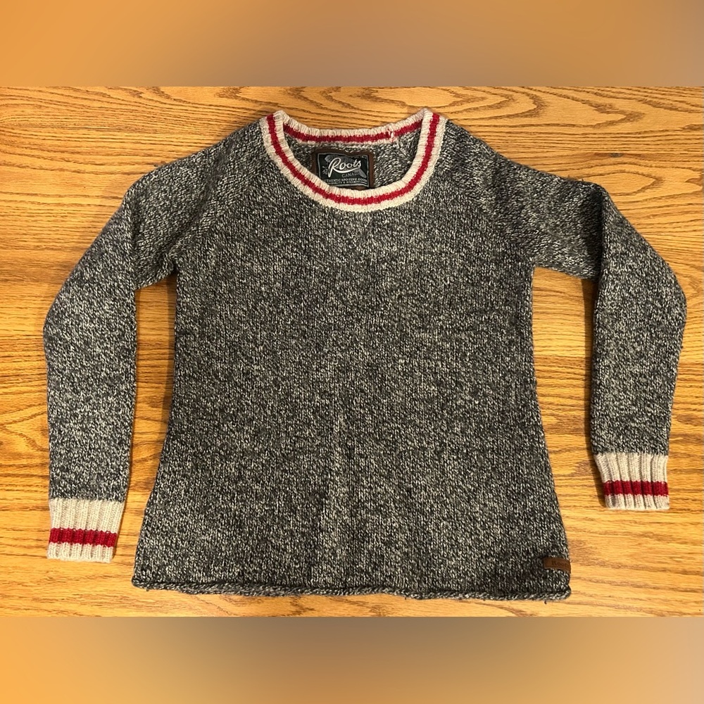 Roots Women's Black and White Sweater with Red Trim